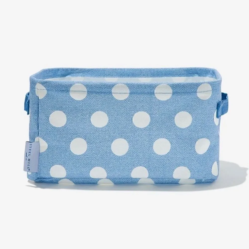 Steel Mill & Co. Storage Bin Set Of 3 Blue White Polka Dot Collapsible